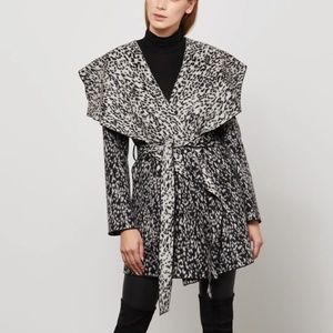 BCBGMAXAZRIA Leopard Hooded Wrap Coat XS NWT